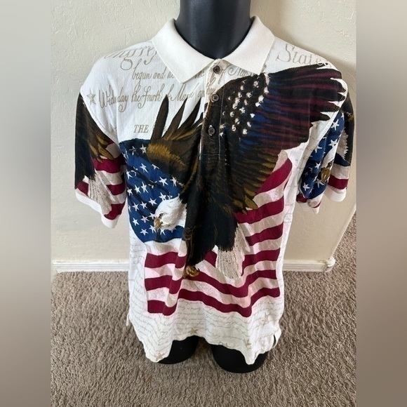 Other - Men’s pre own as is size M American eagle flag white polo shirt